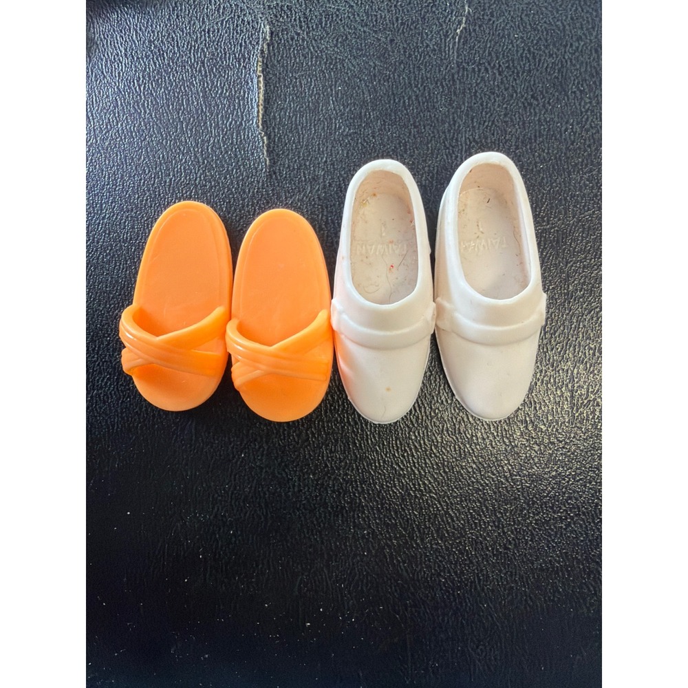 Vintage Ken Doll Shoes Lot 2 Orange Criss Cross Sandals White‎ Slip On Loafers